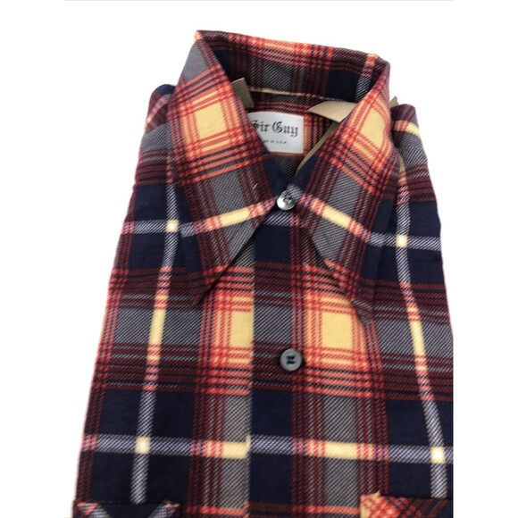 NEW NOS Sir Guy Long Sleeve Plaid Shirt MADE IN USA Rare 14.5 Small Red Blue - Picture 6 of 8